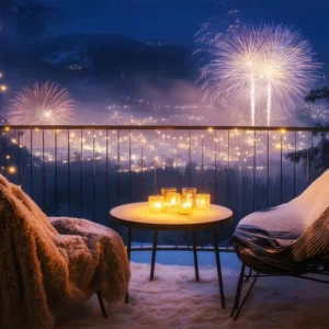 Fond « Bonne année » Balcon confortable Paysage urbain nocturne Fond « Feux d'artifice » TWW512-32