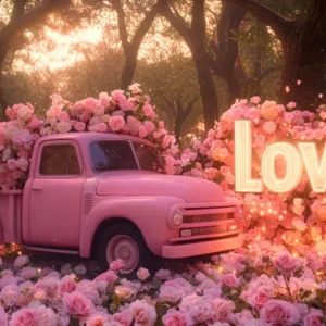 Fond rose pour la Saint-Valentin Rose Nostalgique Camion de l'amour Fond romantique LXX512-79