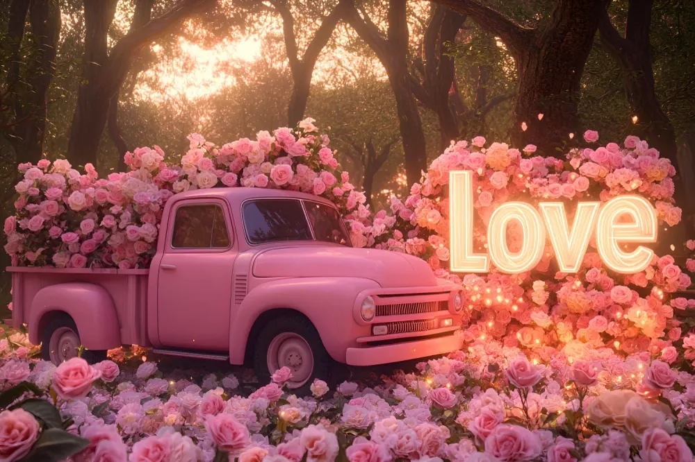 Fond rose pour la Saint-Valentin Rose Nostalgique Camion de l'amour Fond romantique LXX512-79