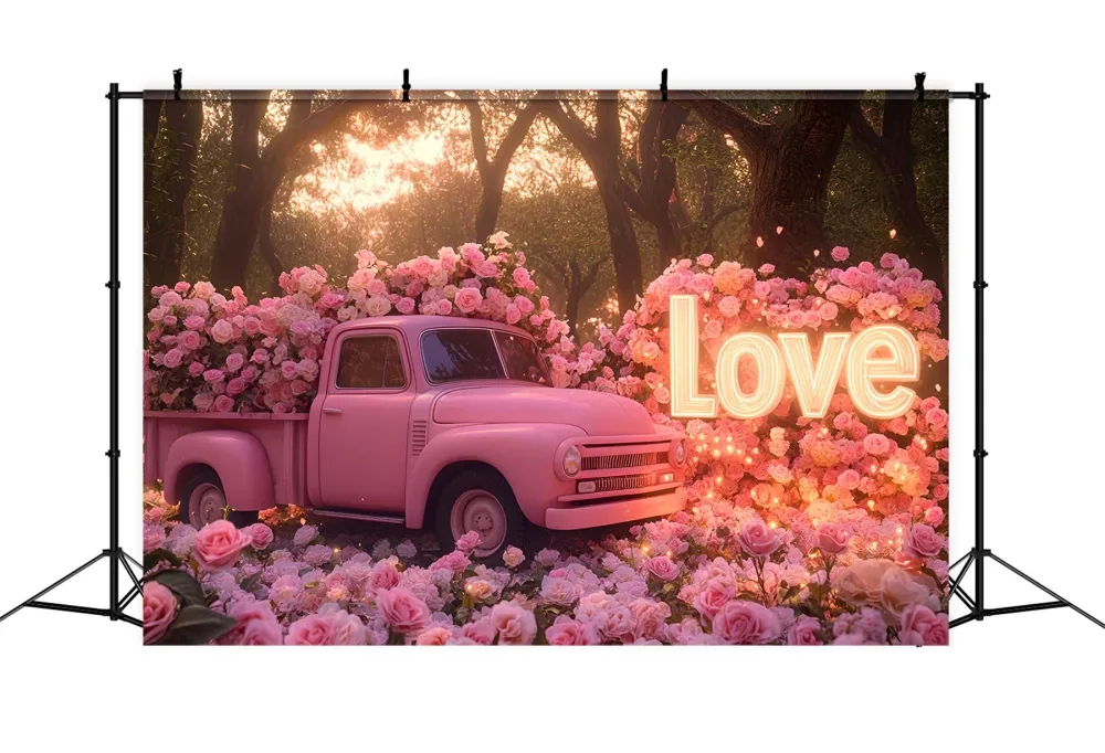 Fond rose pour la Saint-Valentin Rose Nostalgique Camion de l'amour Fond romantique LXX512-79