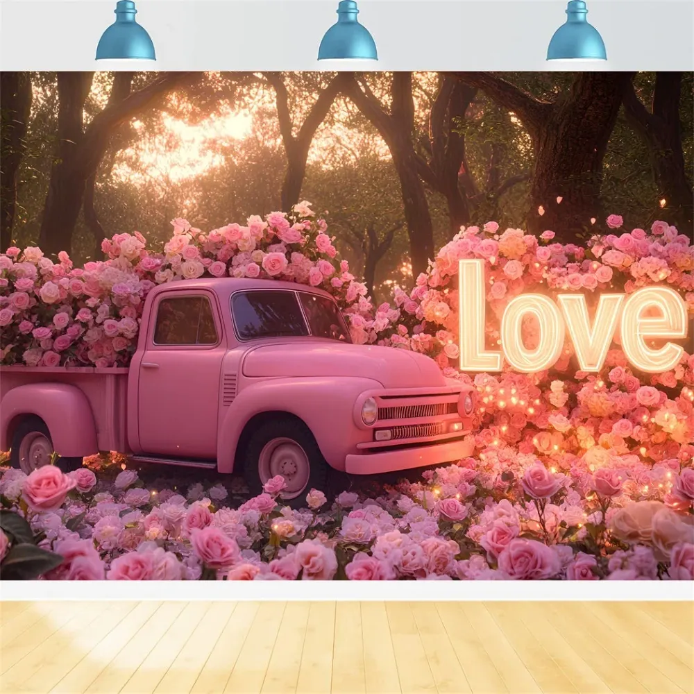 Fond rose pour la Saint-Valentin Rose Nostalgique Camion de l'amour Fond romantique LXX512-79