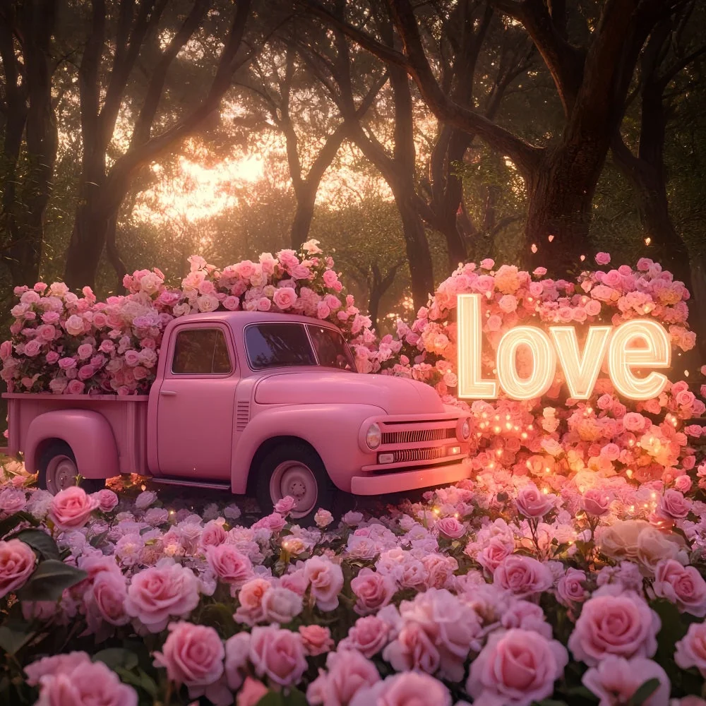 Fond rose pour la Saint-Valentin Rose Nostalgique Camion de l'amour Fond romantique LXX512-79