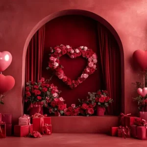 Fond roses rouges Arche cœur d'amour Alcôve Fond ballons cœur LXX512-59
