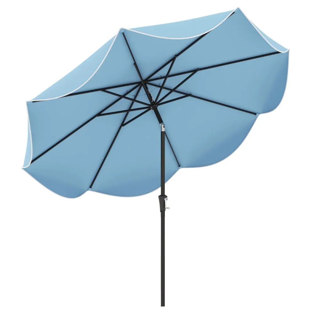 Parasol de patio inclinable avec manivelle 280 x 245 cm dégradé confortable à bords froncés style moderne en polyester ble...