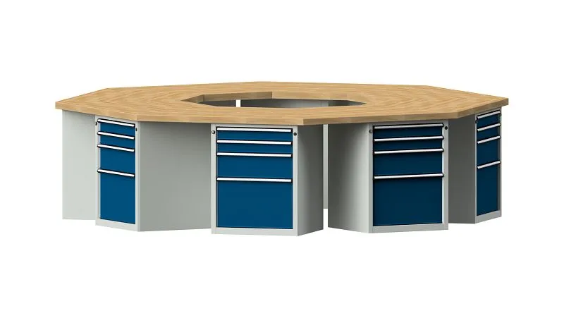 Établis ANKE Établi de équipe exemple 807 VG 3266 x 3018 x 850 mm RAL 7035/5010 BMP 50 mm 440.721 se fournir à bas prix