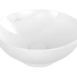 Vasque 38 x 38 ronde à poser VILLEROY ET BOCH Loop & Friends non meulé stone blanc pur avec trop plein