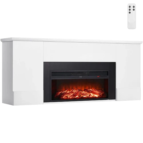 75-Inch 1500W Freestanding Electric Fireplace Stove Heater Remote Control Blanc pur