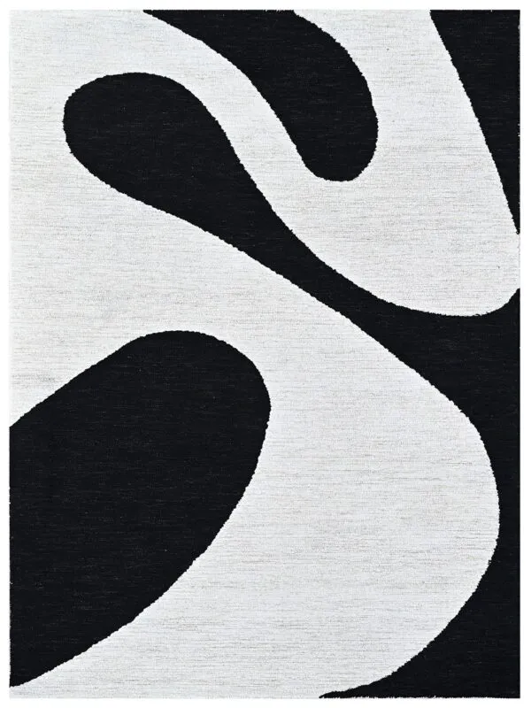 Black White Hand Tufted New Zealand Laine Rug