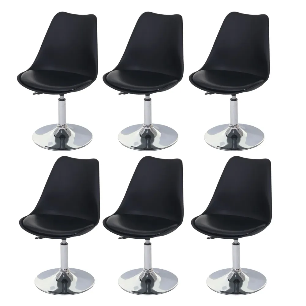 Couvre-selle imperméable Lot de 6 chaises pivotantes réglables en hauteur en VINYLE rotatif en PVC et plastique noir piète...