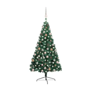 Demi-arbre de Noël artificiel avec LED et boules Vert 240 cm