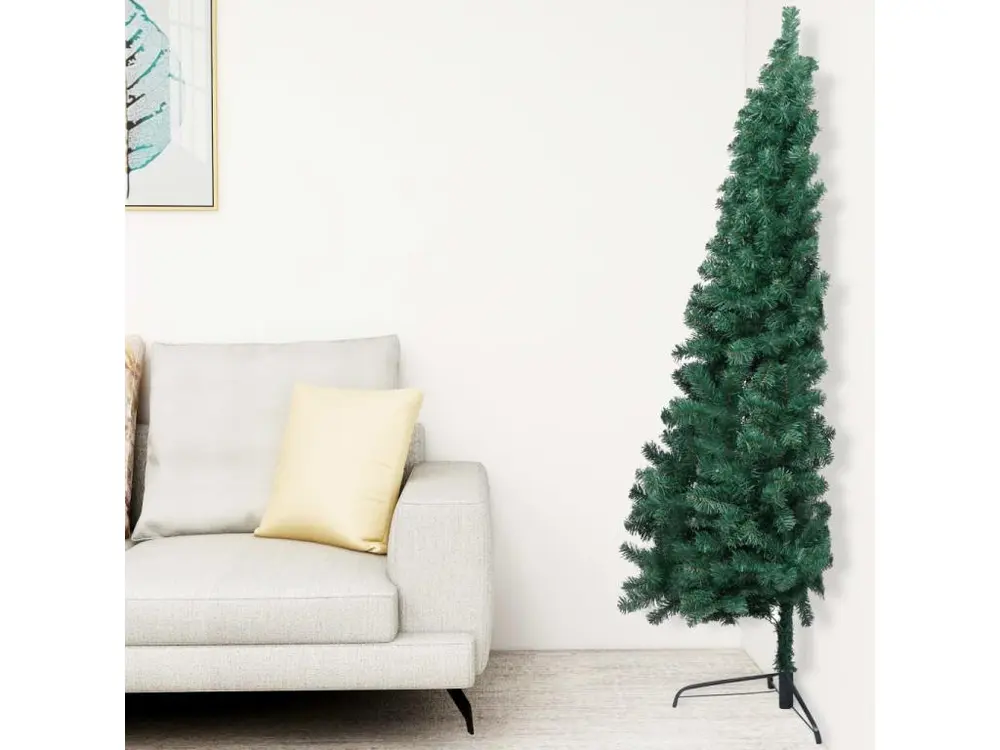 Demi-arbre de Noël artificiel avec LED et boules Vert 240 cm