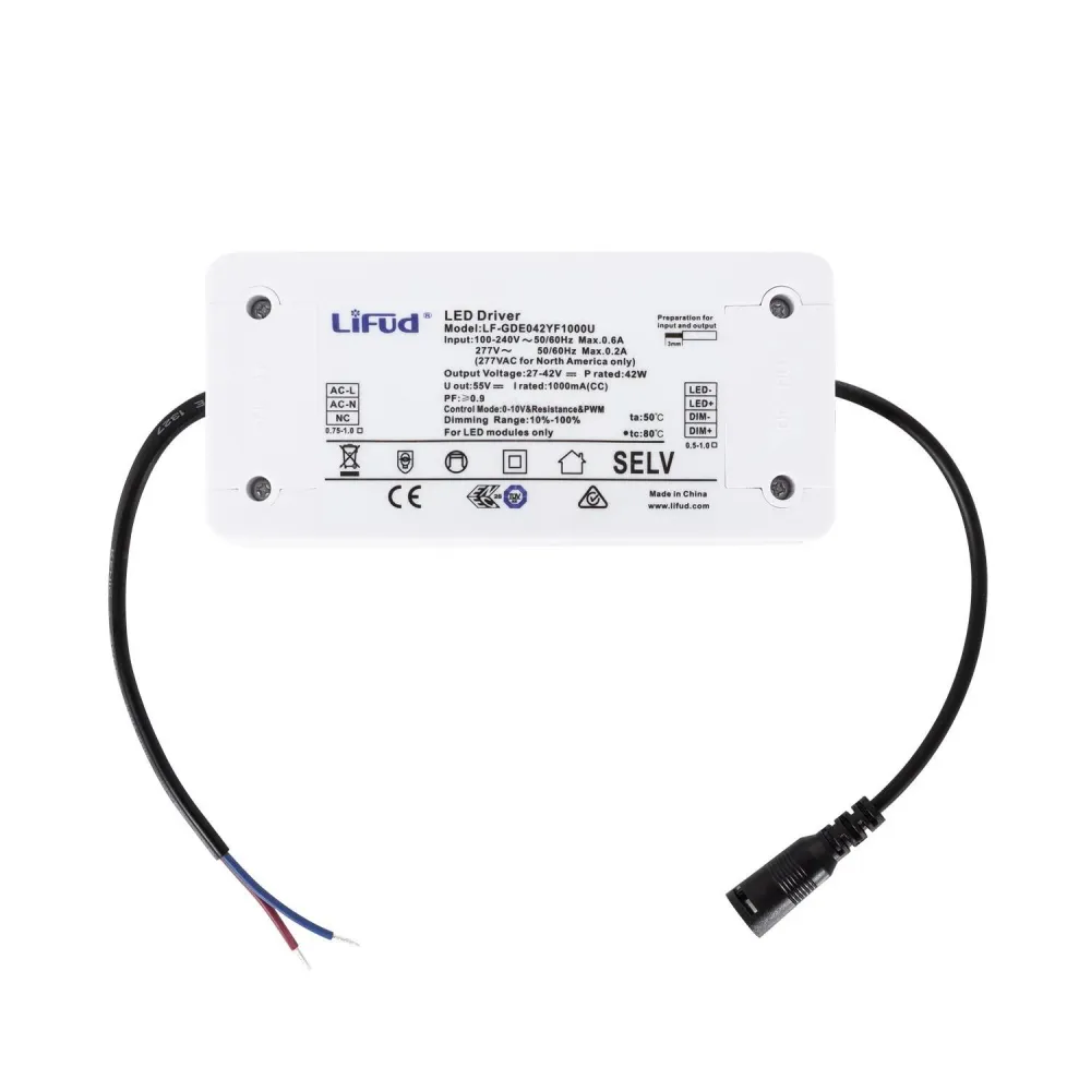 Driver dimmable LIFUD 1-10V 220-240V Sortie 9-42V DC 1000mA 42W