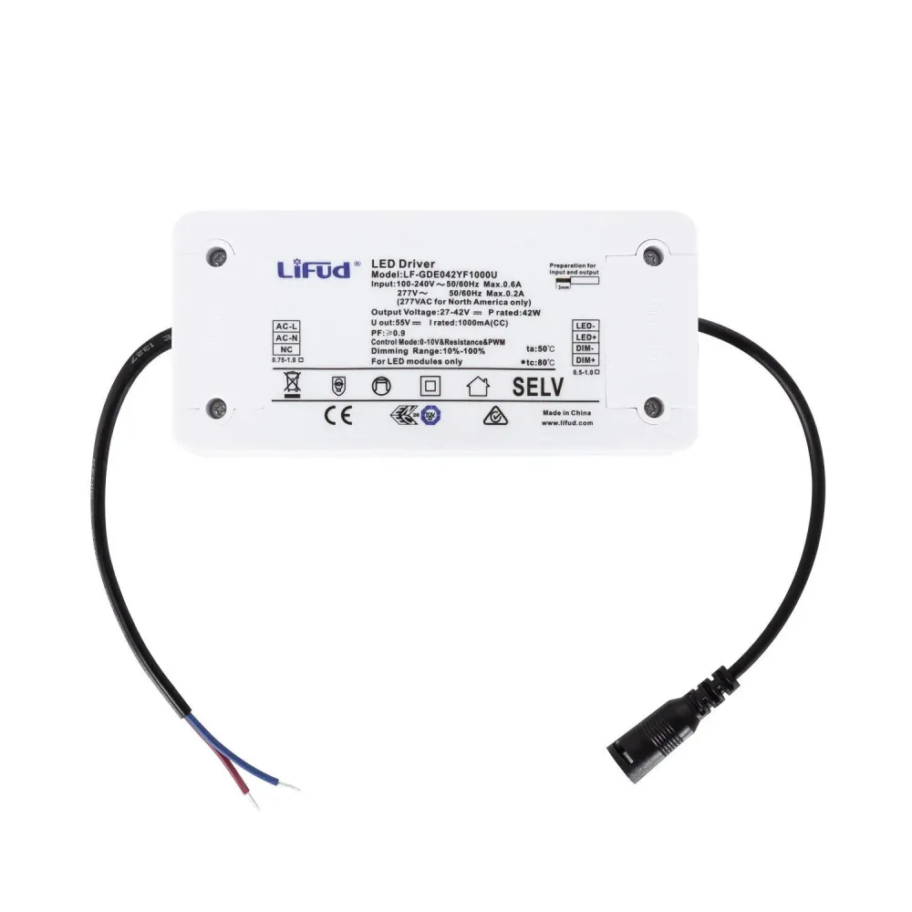 Driver dimmable LIFUD 1-10V 220-240V Sortie 9-42V DC 1000mA 42W