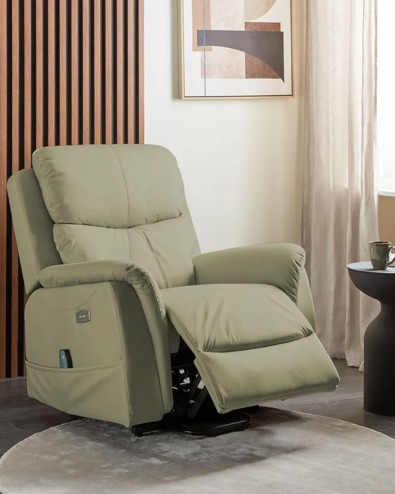 Electric Recliner Chair GLORIE Massage Faux Leather Vert jade
