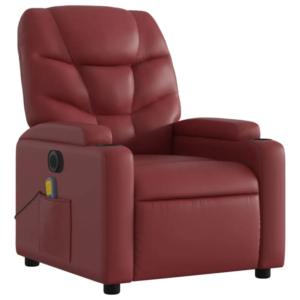 Fauteuil de relaxation TV fonction massage inclinable électrique en VINYLE rouge bordeaux DEC027242 pour transport d'équip...
