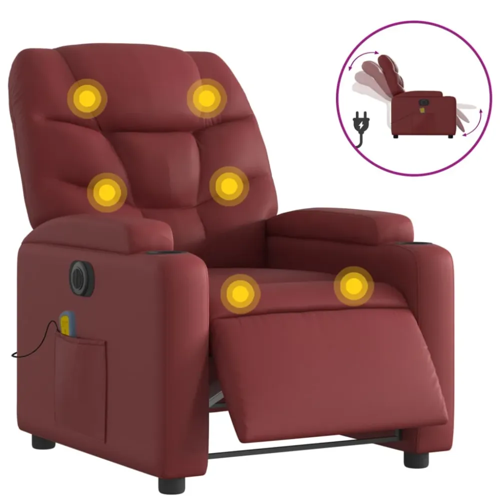Fauteuil de relaxation TV fonction massage inclinable électrique en VINYLE rouge bordeaux DEC027242 pour transport d'équip...
