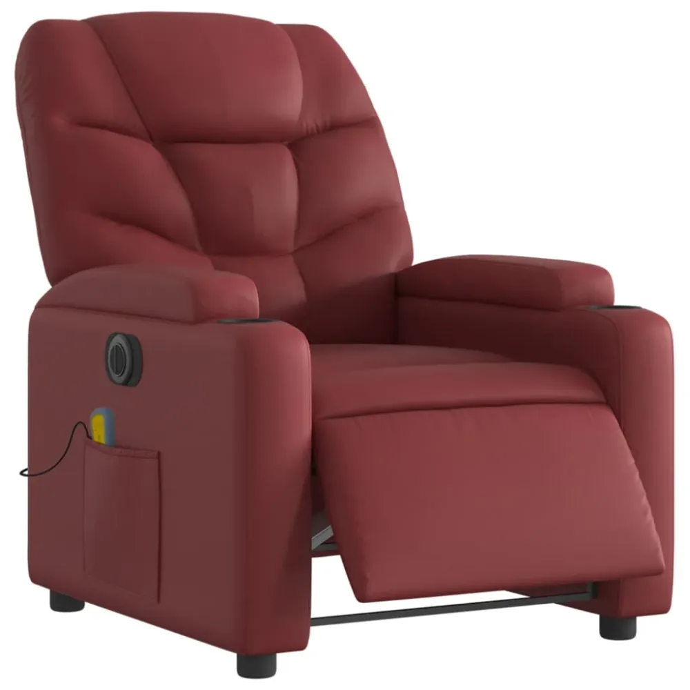 Fauteuil de relaxation TV fonction massage inclinable électrique en VINYLE rouge bordeaux DEC027242 pour transport d'équip...