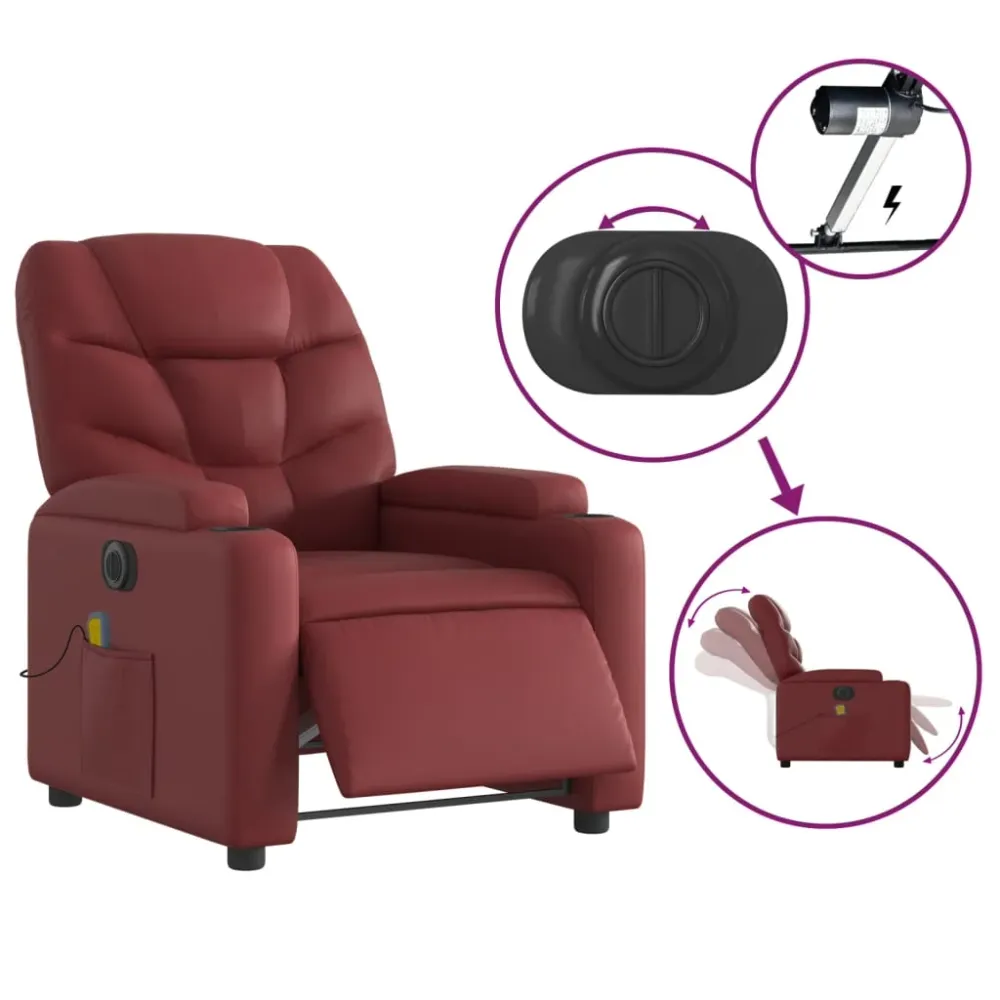 Fauteuil de relaxation TV fonction massage inclinable électrique en VINYLE rouge bordeaux DEC027242 pour transport d'équip...
