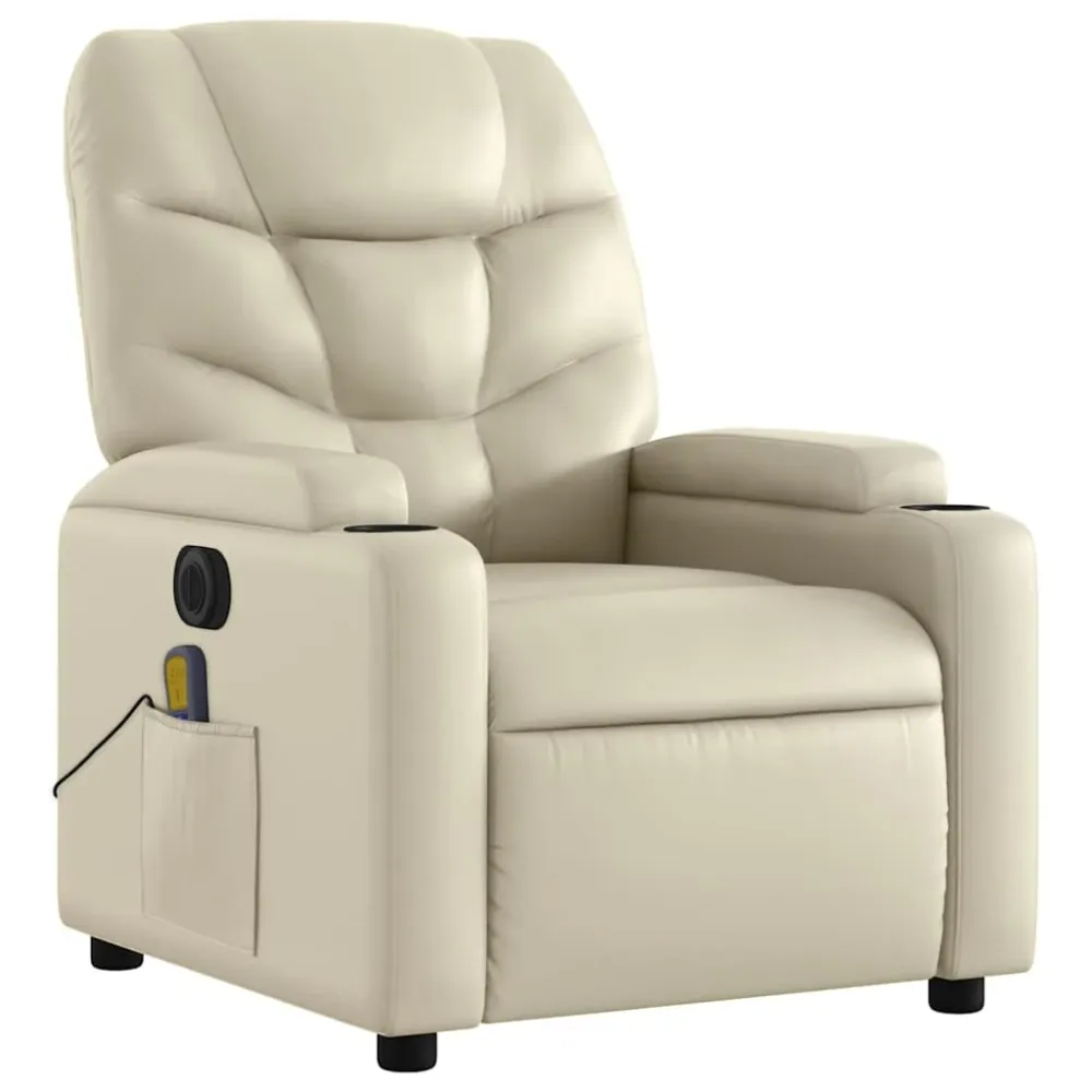 Fauteuil de relaxation TV fonction massage inclinable électrique 6 points de massage en VINYLE crème DEC027145 avec Garantie
