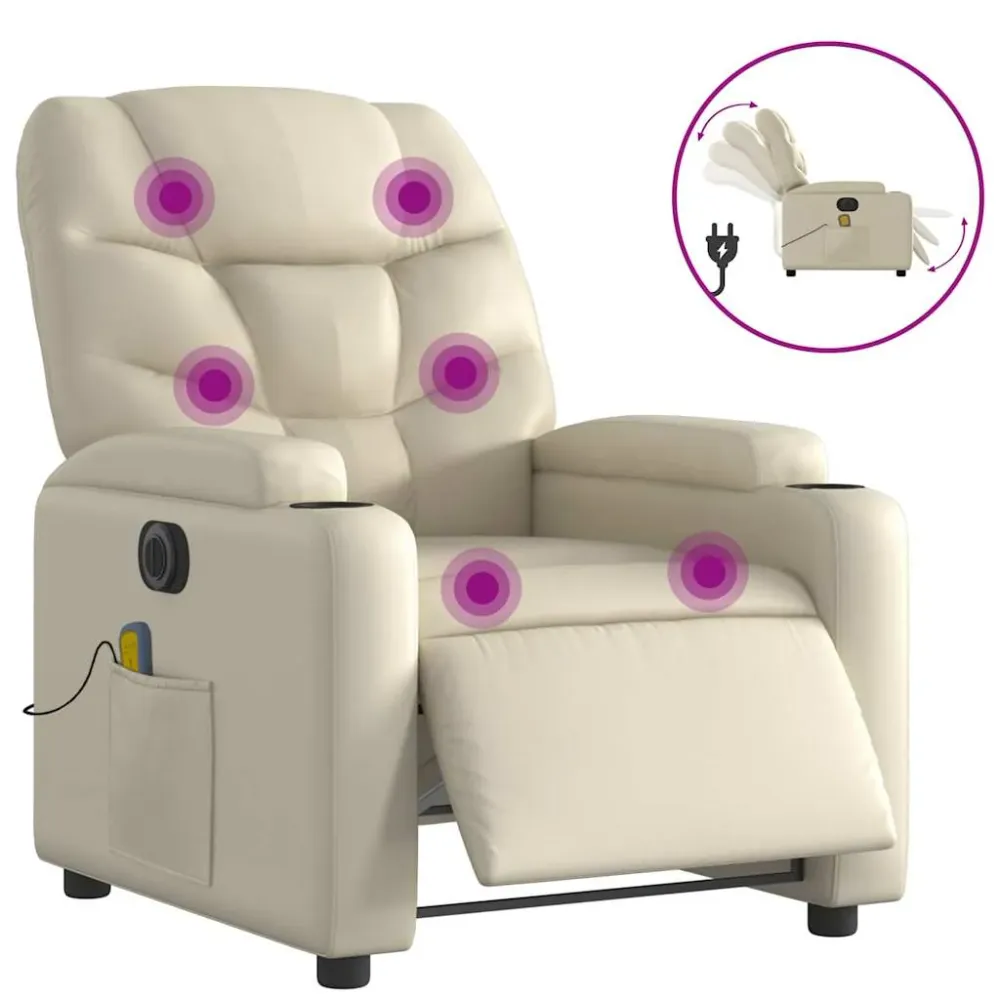 Fauteuil de relaxation TV fonction massage inclinable électrique 6 points de massage en VINYLE crème DEC027145 avec Garantie
