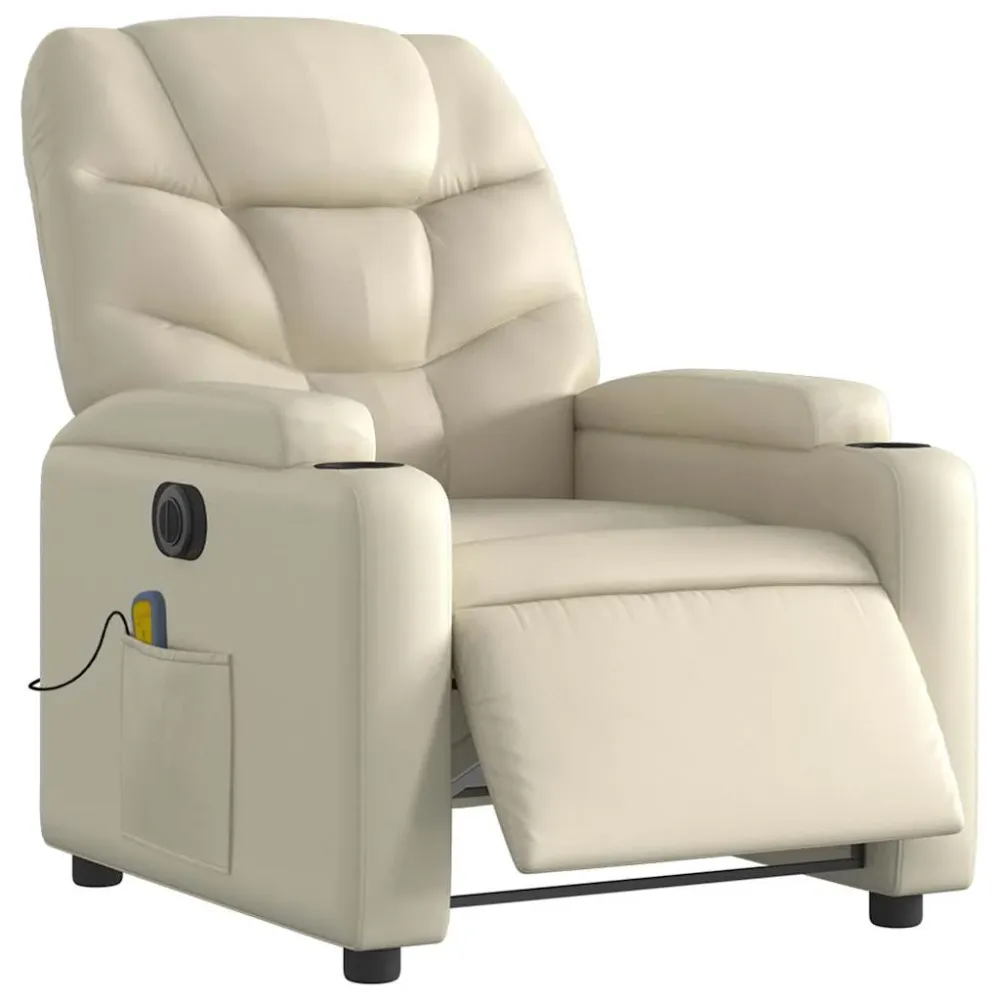 Fauteuil de relaxation TV fonction massage inclinable électrique 6 points de massage en VINYLE crème DEC027145 avec Garantie