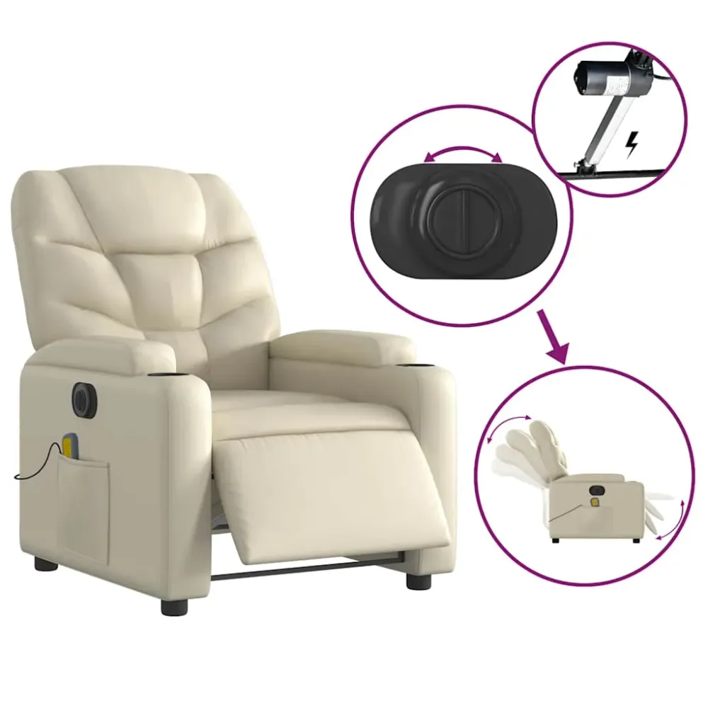 Fauteuil de relaxation TV fonction massage inclinable électrique 6 points de massage en VINYLE crème DEC027145 avec Garantie