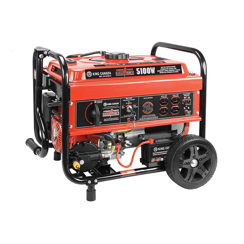Génératrice à essence et propane avec démarrage électrique, 5 100 W pour motards voyageurs