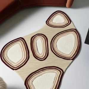 Linear Hand Tufted New Zealand Laine High Low Pile Irregular Shaped Rug