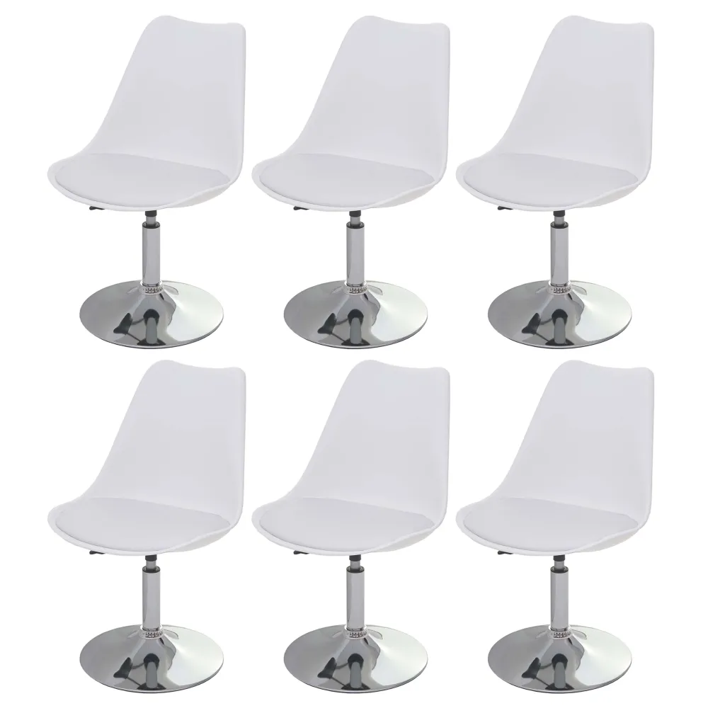 Lot de 6 chaises pivotantes réglables en hauteur en PVC rotatif en VINYLE et plastique blanc piètement chromé 04_0000704
