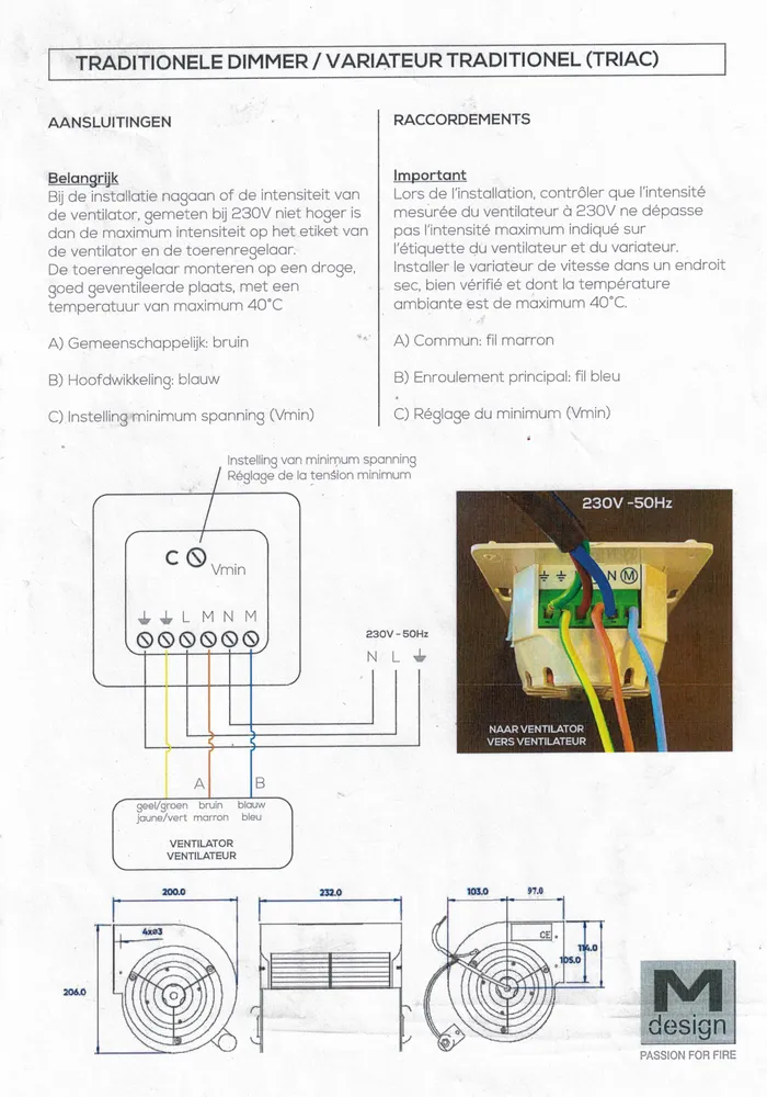 M-Design TRIAC Dimmer toerenregelaar voor ventilator/ Variateur avec garantie 1