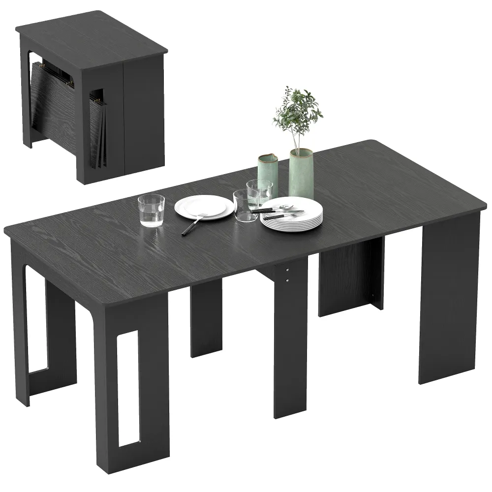 Modu-flex Modulable Dining Table Seats 6 and Converts to Desk - Distressed Black