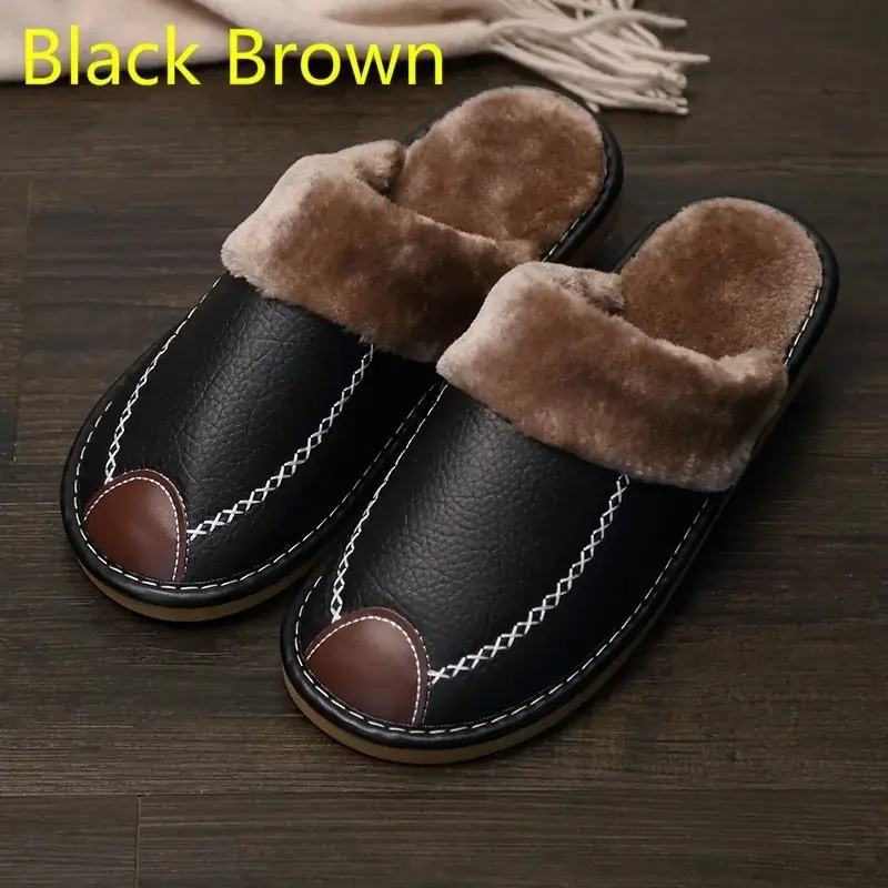 Pantoufles chaudes en cuir pour hommes - Cuir végétalien - Importé Compatible avec la plupart des modèles