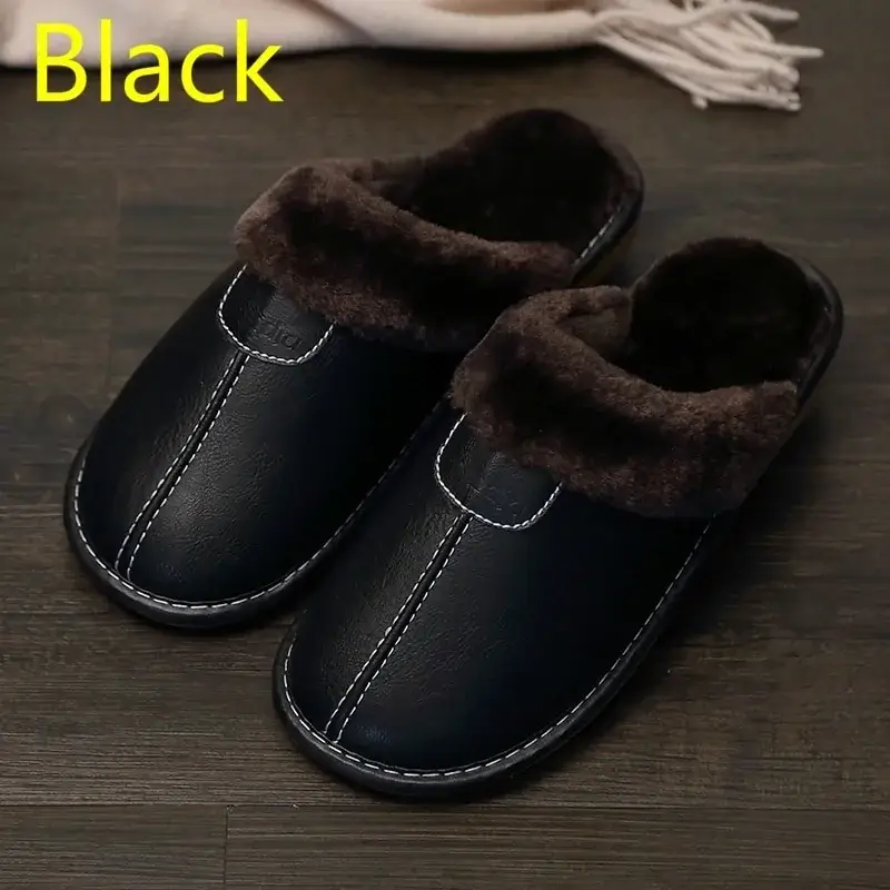 Pantoufles chaudes en cuir pour hommes - Cuir végétalien - Importé Compatible avec la plupart des modèles