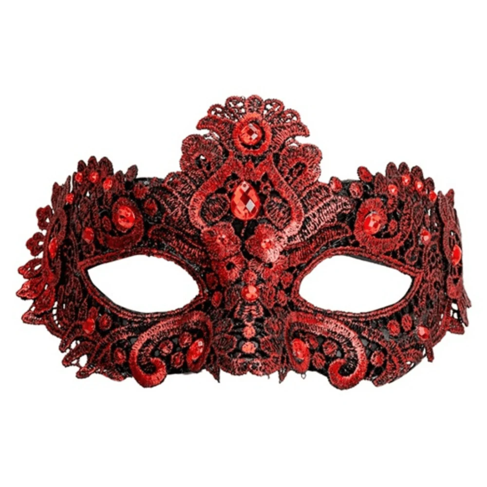 Masque Vénitien Dentelle Strass Rouge – Élégant & Intense