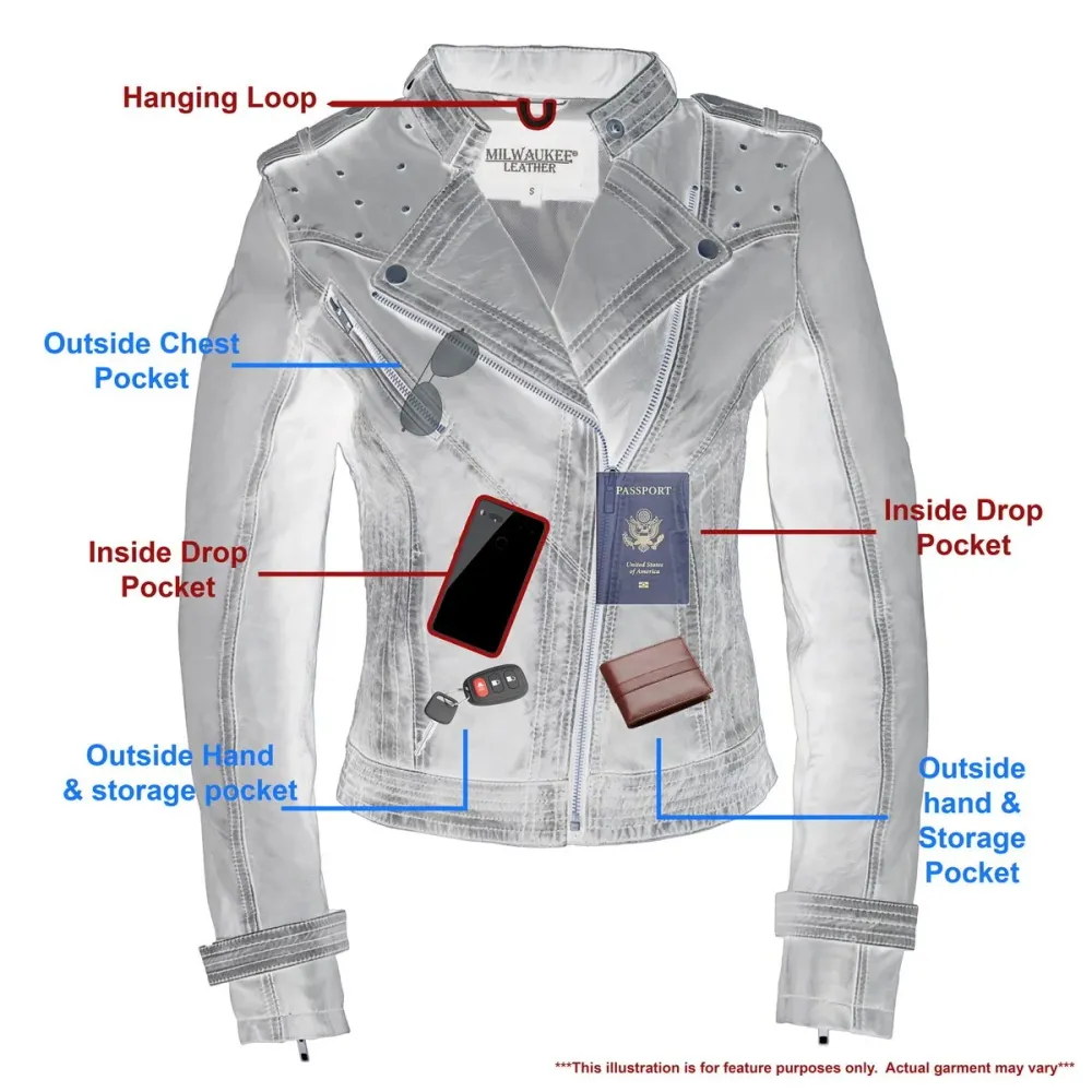 Milwaukee Leather SFL2840 Women's Maiden Aqua Premium Sheepskin Motorcycle Fashion Cuir grainé Jacket Studs