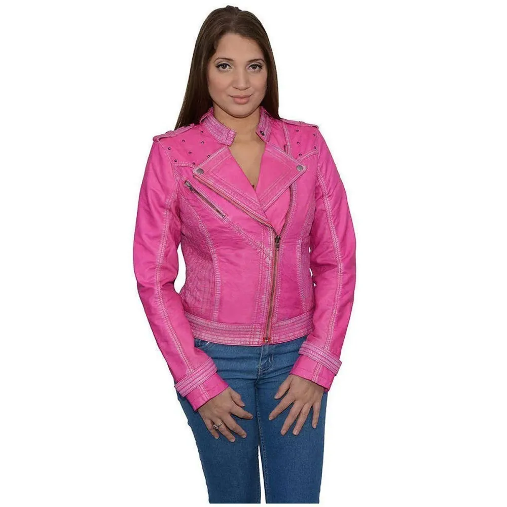 Milwaukee Leather SFL2840 Women's Maiden Pink D'exception Sheepskin Motorcycle Fashion Leather Jacket Studs