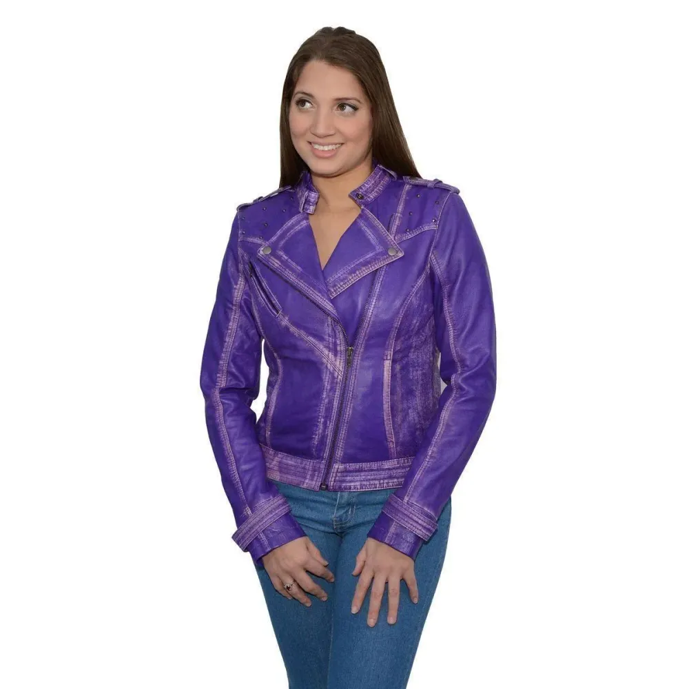 Milwaukee Leather SFL2840 Women's Mauve Premium Sheepskin Motorcycle Fashion Leather Jacket Studs