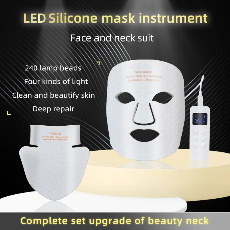 Mpow 4-Color Light Therapy Silicone Mask Neck Care | 480 Chips Face & Neck Beauty Device