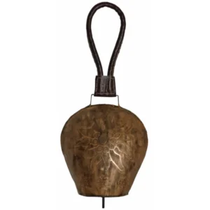 Cloche métal vieilli Edelweiss avec sangle en cuir 20 x 8 x 20-40 cm