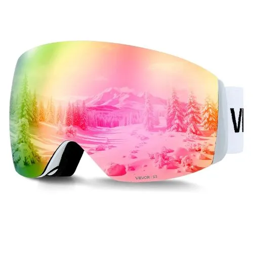 Frameless Ski Goggles Rose vif Revo Spherical Lens OTG Anti-Fog Men Women & Youth