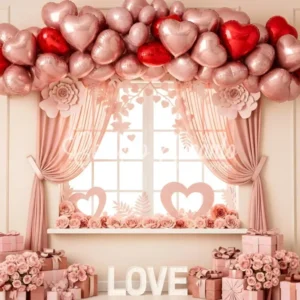 Support de transport Idées de fonds pour la Saint-Valentin Fenêtre avec ballons en forme de cœur rose Fonds pour la Saint-...