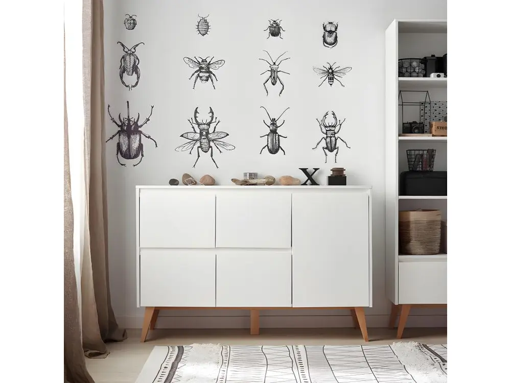 Commode 4 tiroirs 1 porte Swing - Blanc et bois - Montage Direct