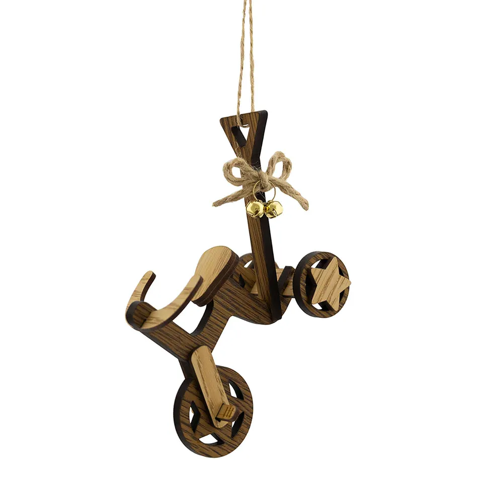 Ornement de tricycle en bois naturel, 4,75" avec kit de protection