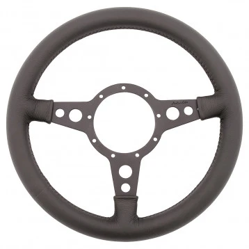 STEERING WHEEL, MOTO-LITA Mk4, 14" EN CUIR RIM, BLACK SPOKES, HOLES, FLAT