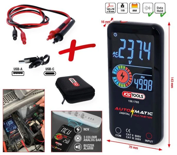 Multimètre numérique automatique KS Tools avec pointes de test 150.1765 se procurer à bas prix