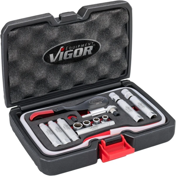 Jauge de plaquettes Kit complet de purge de frein VIGOR nombre d'outils : 17 V7471/17 se fournir à bas prix