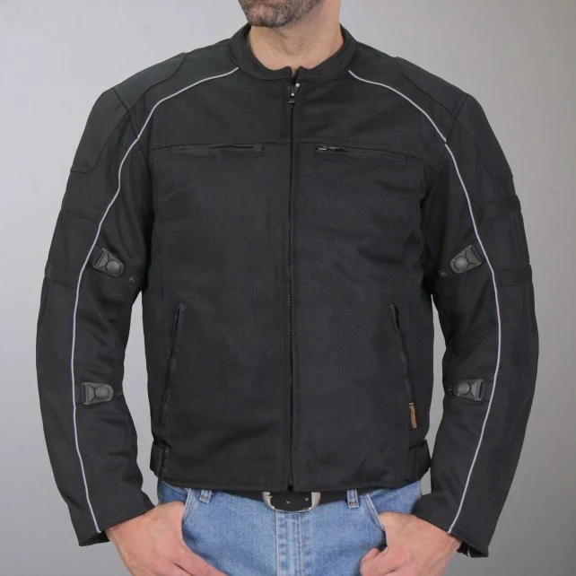 Chaud Leathers JKM1024 Men’s Black All Weather Armored Biker Nylon Motorcycle Jacket Concealed Carry Pocket