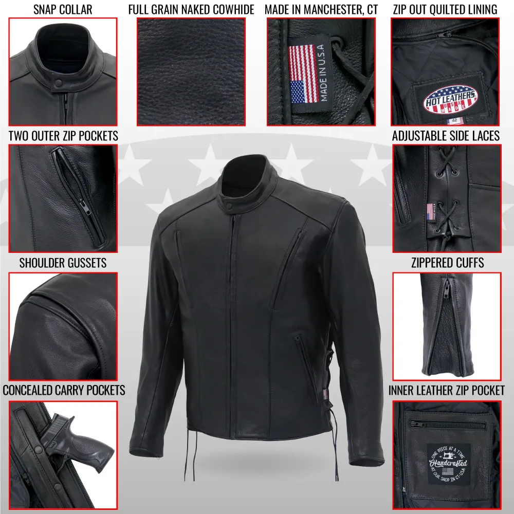 Chaud Leathers JKM5002 Men's USA Made Vented Premium Leather Motorcycle Biker Jacket Side Lace
