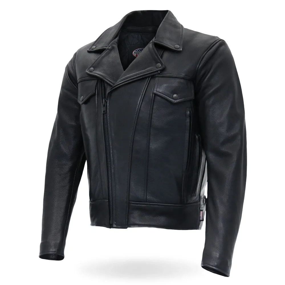 Chaud Leathers JKM5008 Men's USA Made Black Premium Leather vented Motorcycle Biker Jacket