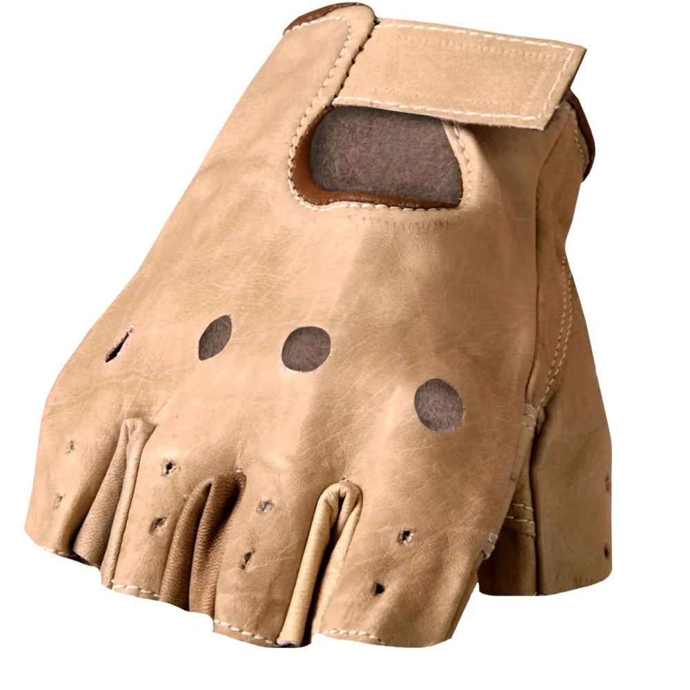 Hot Leathers GVM1005 Marron Unlined Fingerless Leather Gloves Padded Palm